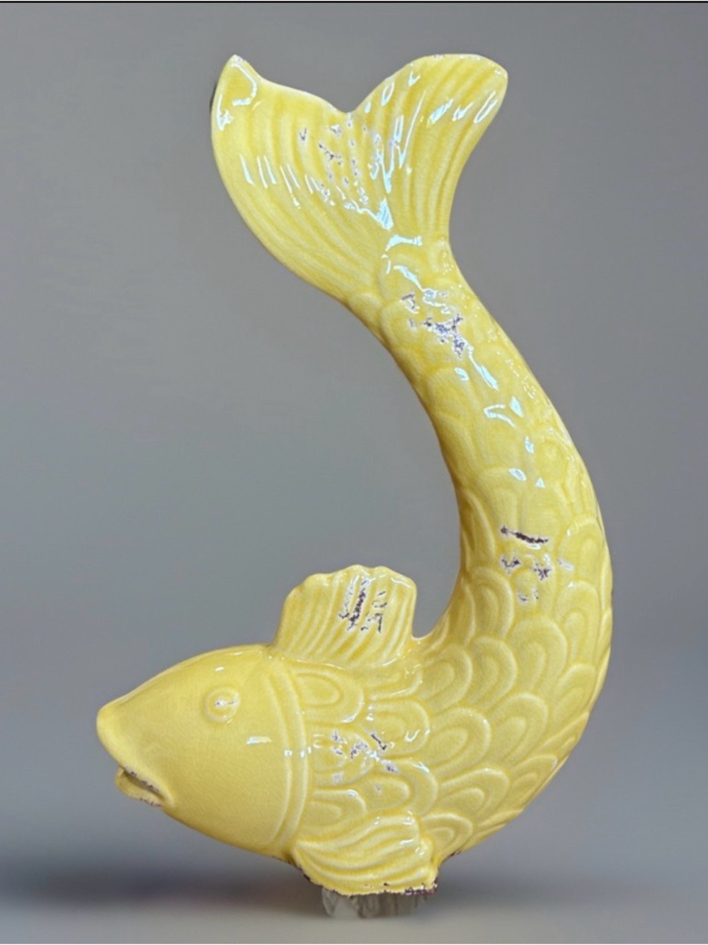 Three Hands Corp Yellow Koi Fish Sculpture 12” Tall Ceramic Coastal Decor Statue